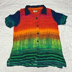 VTG C.M. Shapes Colorful Button Up Short Sleeve Shirt Size Xl 90’s Tie Dye